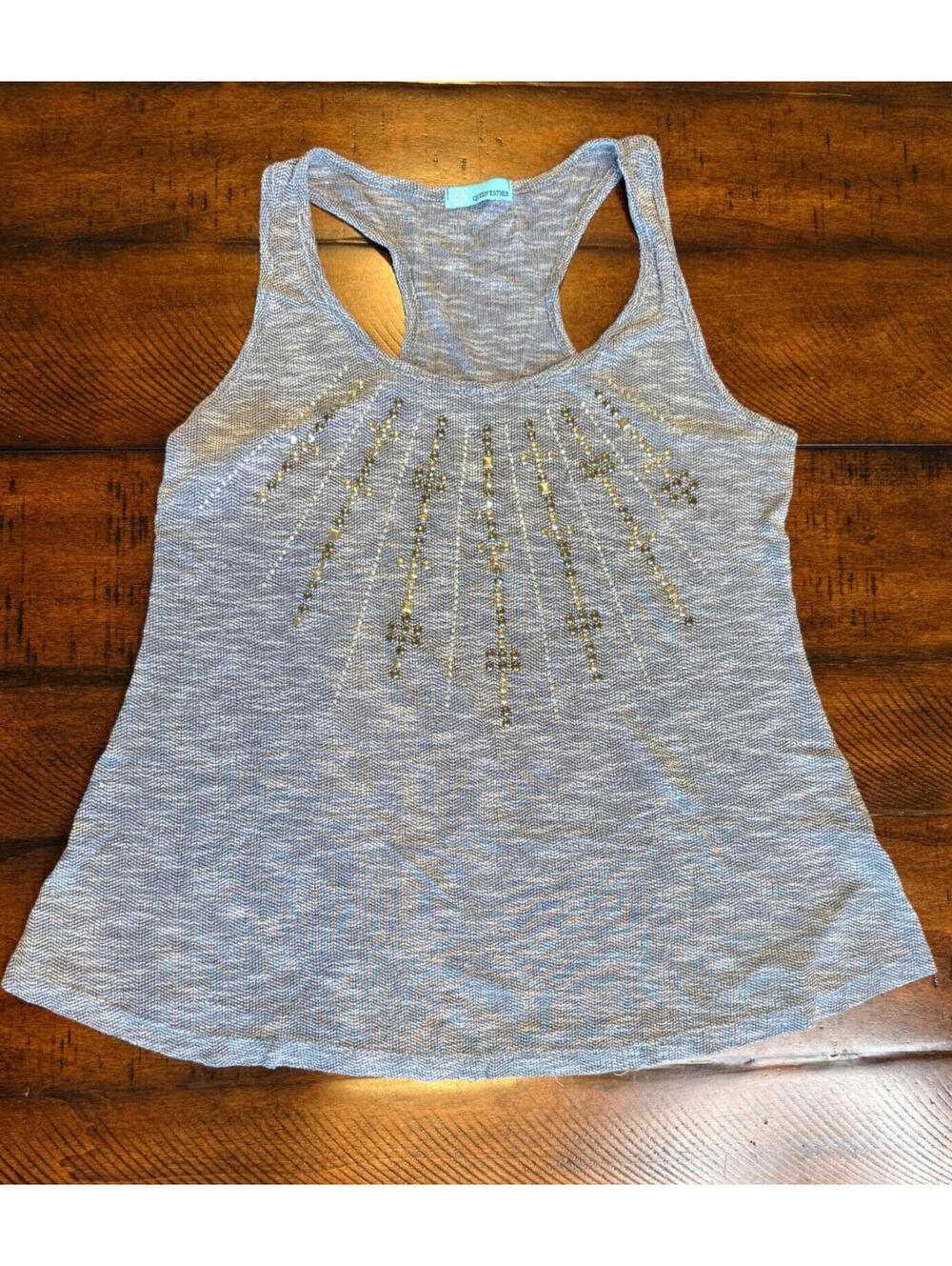 QUEEN ESTHER - Embellished Studded Gray Tank Top, Size Small/Medium